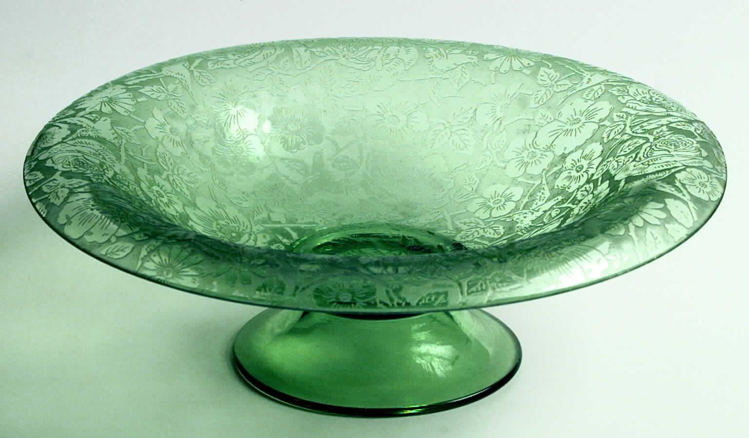 Paradise Green (Brocade) 11" Footed Bowl by Fostoria-1