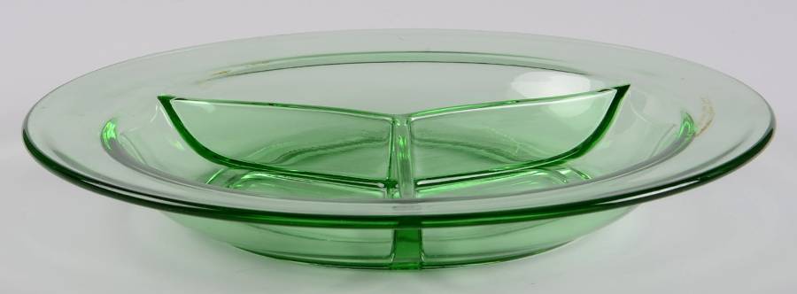 Pioneer Light Green 8" Round 3 Part Relish by Fostoria-1