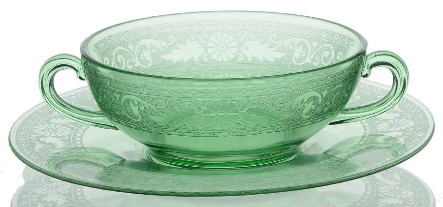 Seville Green Cream Soup & Saucer Set by Fostoria-1