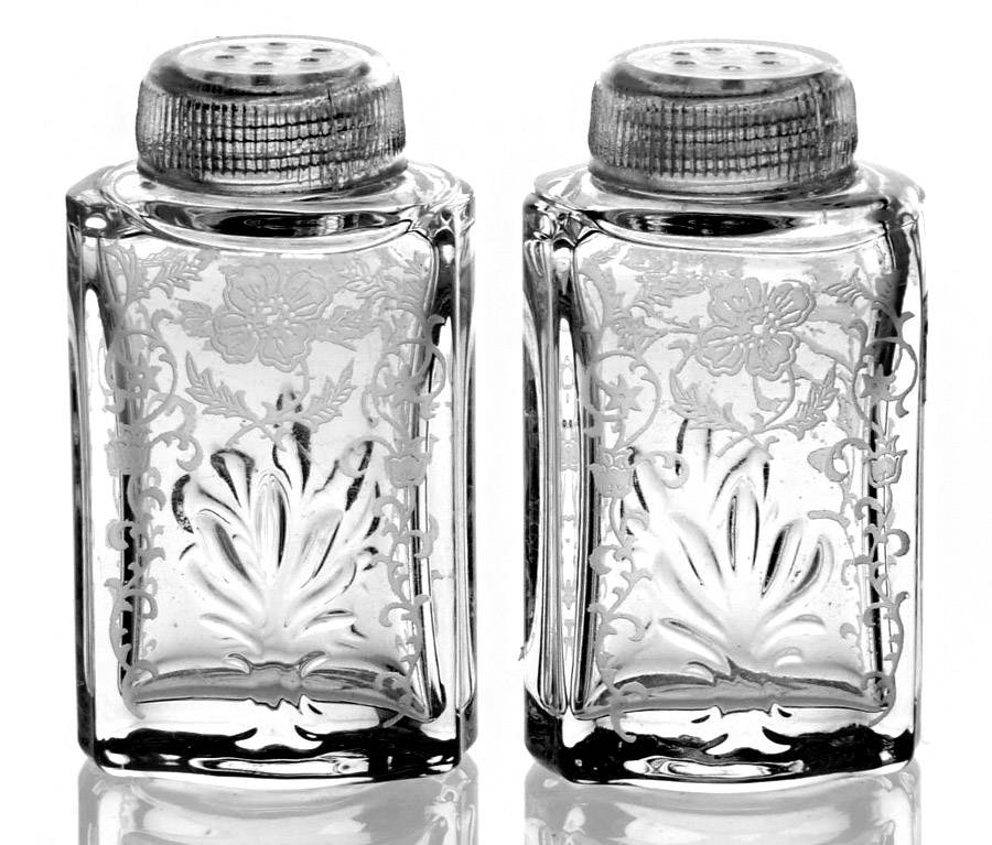 Shirley Shaker Set with Plastic Lids (Baroque Shape) by Fostoria-1