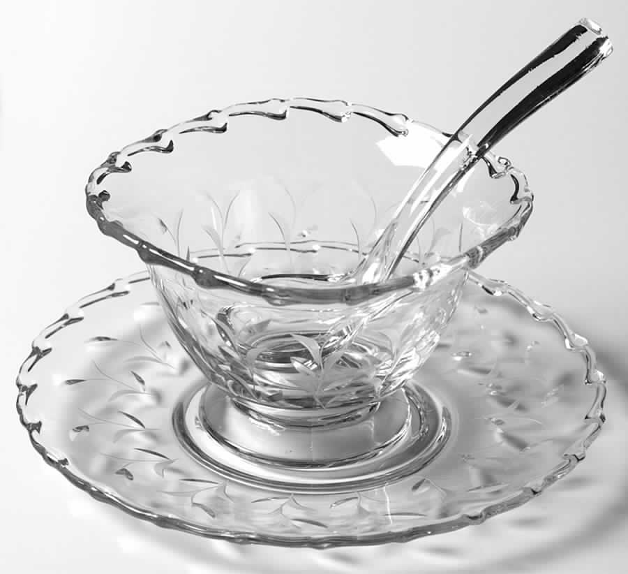 Sprite Mayonnaise Bowl, Underplate and Ladle by Fostoria-1