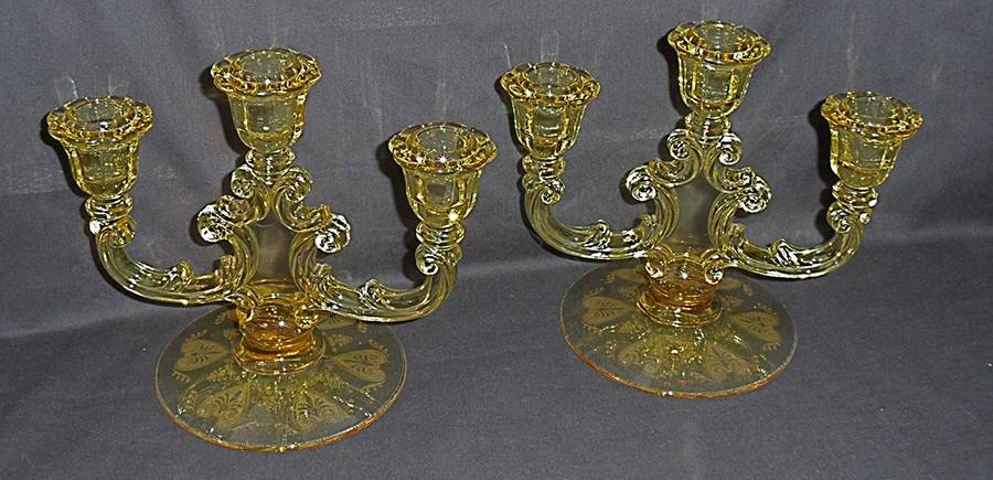 Trojan Topaz 3 Light Candlestick by Fostoria-1