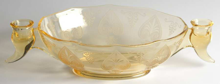 Trojan Topaz Oval Bowl with Candleholder Handles by Fostoria-1