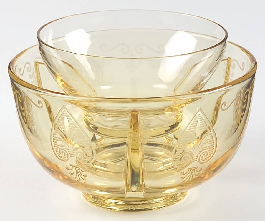 Trojan Topaz Ice Dish with Fruit Cocktail by Fostoria-1