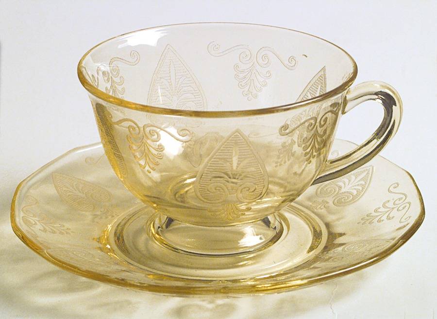 Trojan Topaz Footed Cup & Saucer Set by Fostoria-1