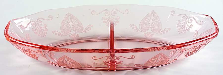 Trojan Pink (Rose) 8" Oval 2 Part Relish by Fostoria-1