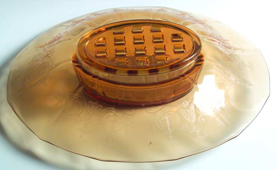 Vernon Amber 13" Oval Centerpiece with Flower Holder by Fostoria-1
