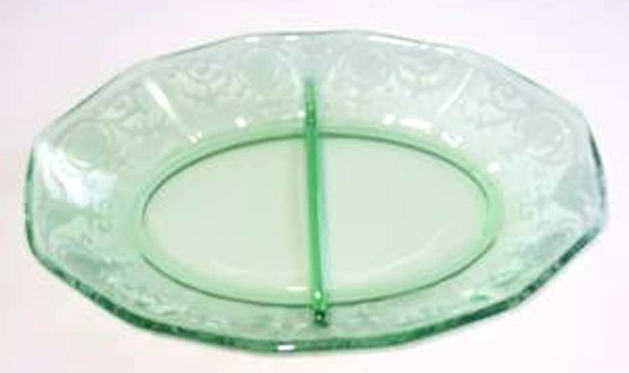 Vernon Green 8" Oval 2 Part Relish by Fostoria-1