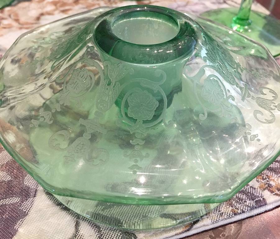 Vernon Green Mushroom Candlestick by Fostoria-1