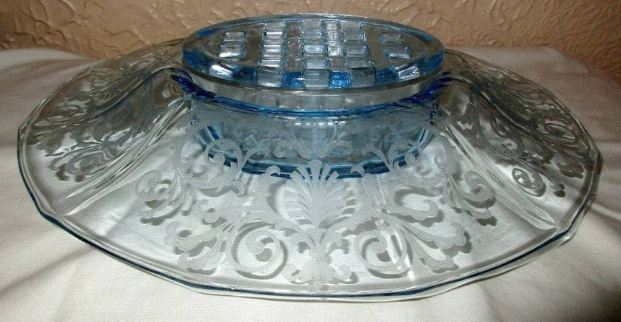 Versailles Blue (No Trim) 13" Oval Centerpiece with Flower Holder by Fostoria-1
