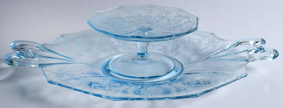 Versailles Blue (No Trim) Handled Cheese & Cracker Set by Fostoria-1