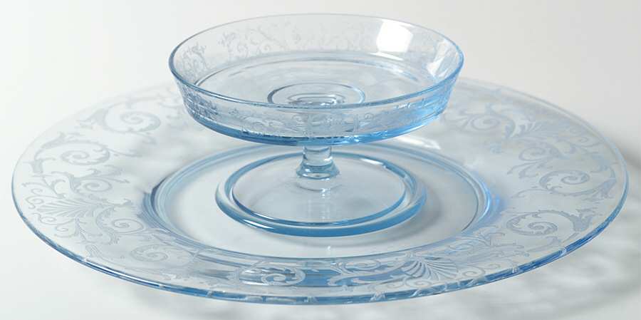 Versailles Blue (No Trim) Cheese & Cracker Set by Fostoria-1