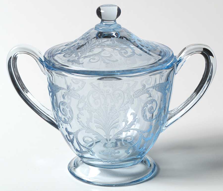 Versailles Blue (No Trim) Footed Sugar Bowl & Lid by Fostoria-1