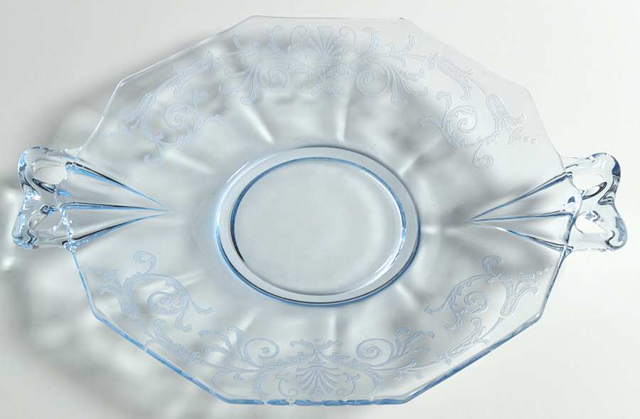 Versailles Blue (No Trim) Lemon Plate with Bow Handle by Fostoria-1