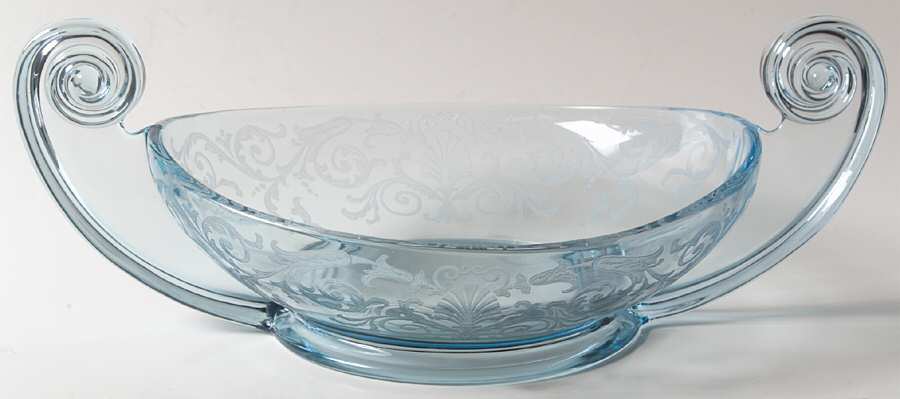 Versailles Blue (No Trim) 14" Oval Handled Bowl by Fostoria-1