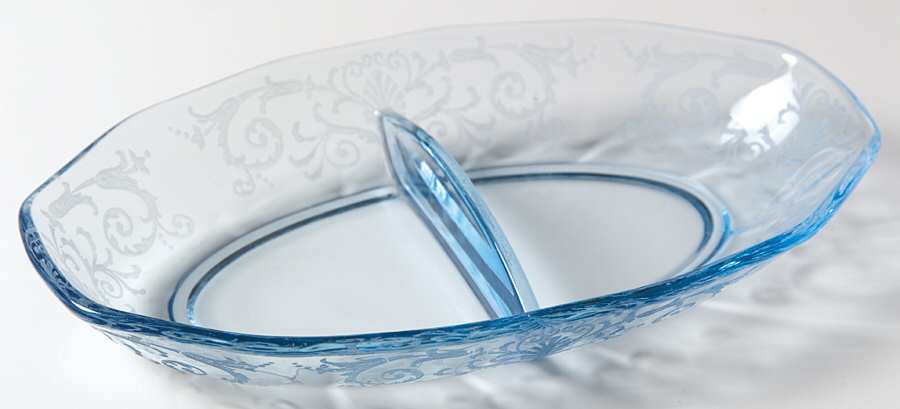 Versailles Blue (No Trim) 8" Oval 2 Part Relish by Fostoria-1