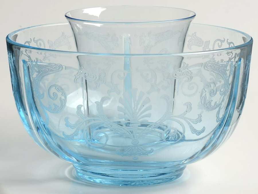 Versailles Blue (No Trim) Ice Dish with Crab Insert by Fostoria-1