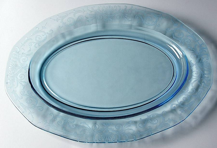 Versailles Blue (No Trim) 15" Oval Platter by Fostoria-1