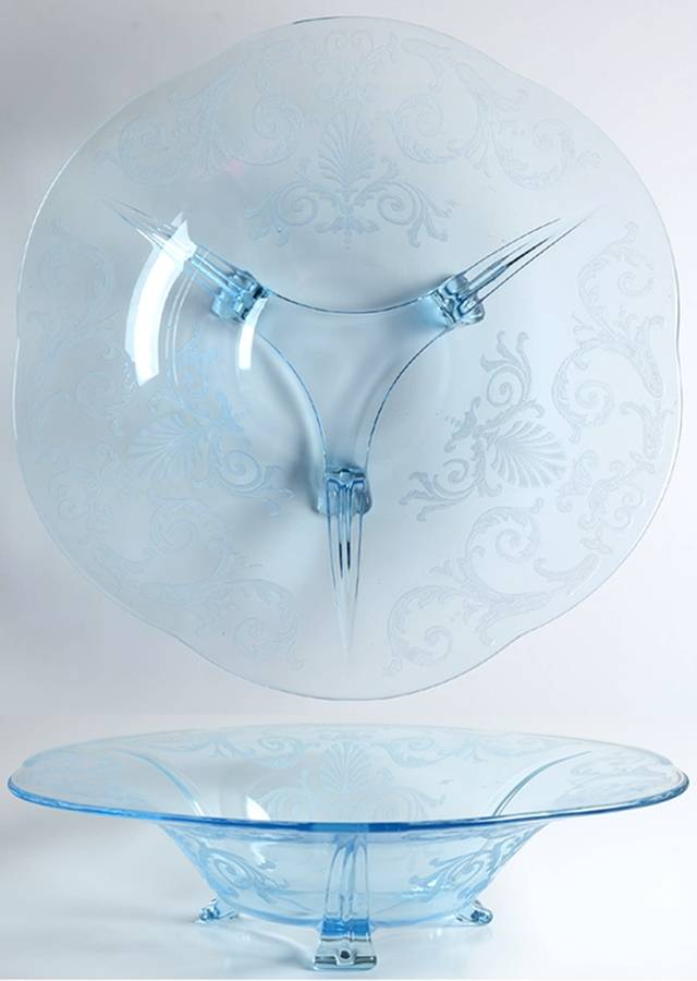 Versailles Blue (No Trim) 12" 3-Toed Footed Bowl by Fostoria-1