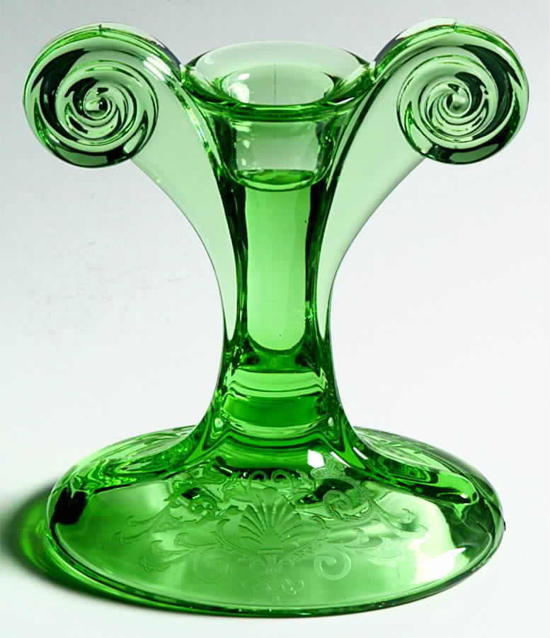 Versailles Green (No Trim) Tall Single Light Candlestick by Fostoria-1