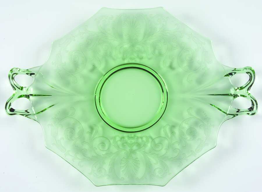 Versailles Green (No Trim) Handled Cake Plate by Fostoria-1