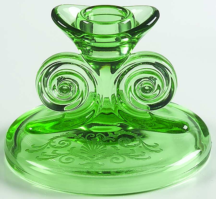 Versailles Green (No Trim) Single Scroll Candlestick by Fostoria-1