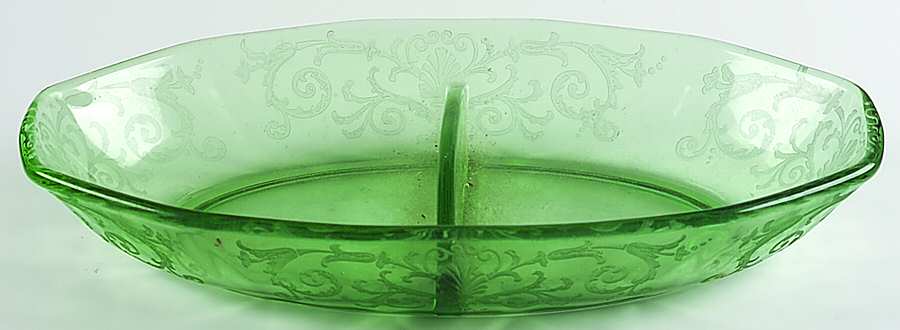 Versailles Green (No Trim) 8" Oval 2 Part Relish by Fostoria-1