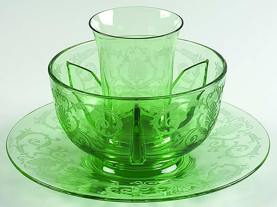 Versailles Green (No Trim) Ice Dish with Insert & Und Tomato by Fostoria-1