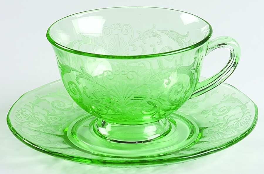 Versailles Green (No Trim) Footed Cup & Saucer Set by Fostoria-1