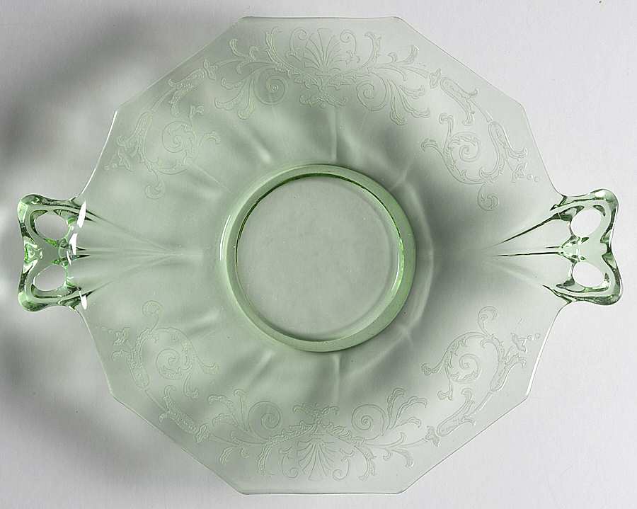 Versailles Green (No Trim) Lemon Plate with Bow Handle by Fostoria-1