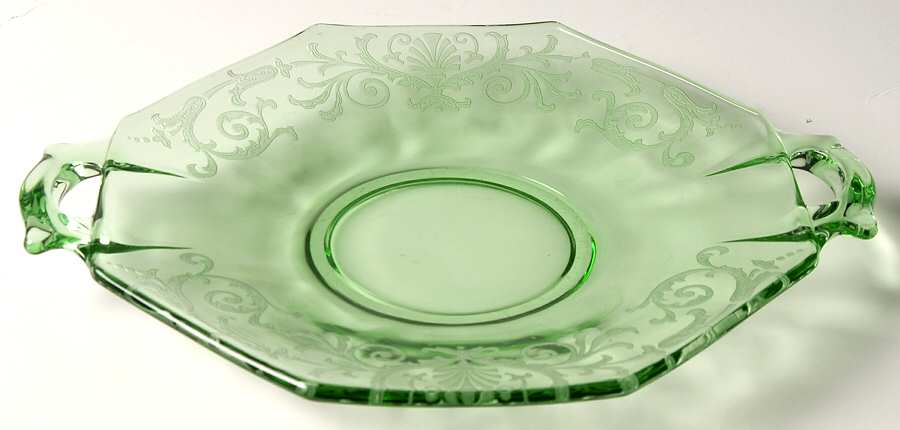 Versailles Green (No Trim) Lemon Plate with Square Handle by Fostoria-1