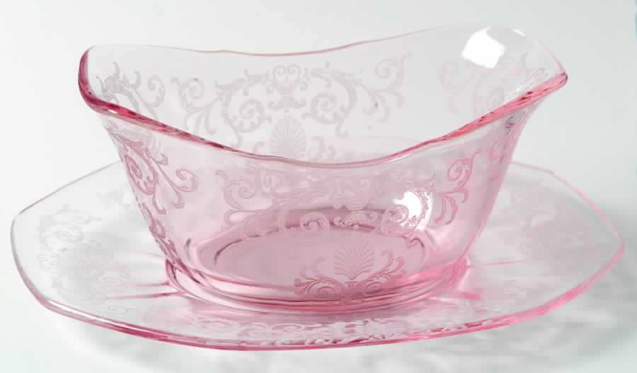 Versailles Pink Sauce Boat with Underplate by Fostoria-1
