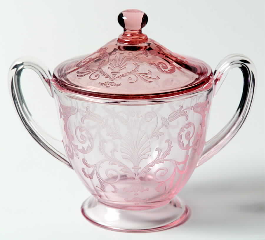 Versailles Pink Footed Sugar Bowl & Lid by Fostoria-1