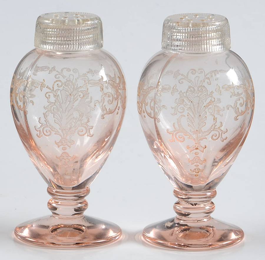 Versailles Pink Footed Shaker Set & Glass Lids by Fostoria-1