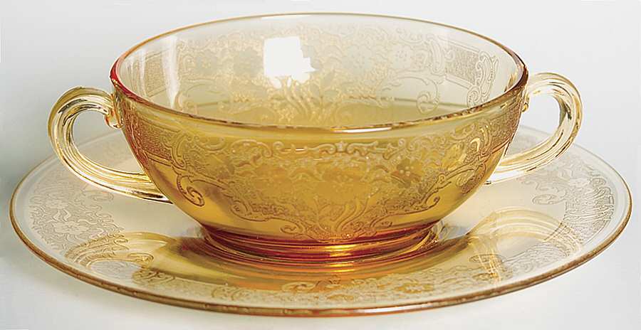 Vesper Amber Cream Soup & Saucer Set by Fostoria-1