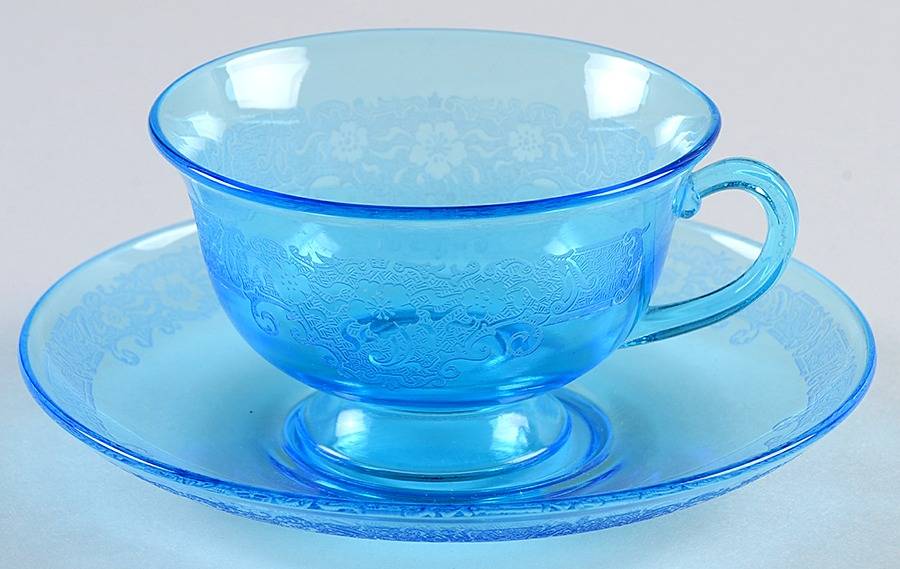 Vesper Blue Cup and Saucer Set by Fostoria-1