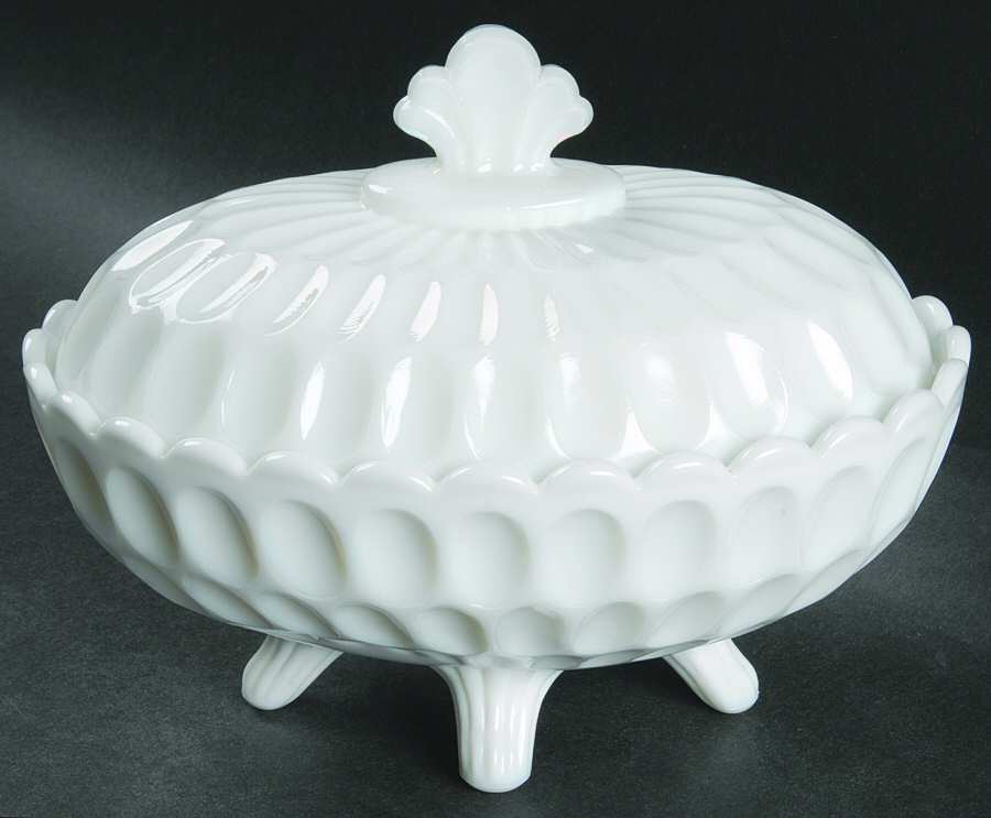 Thumbprint Milkglass Oval Candy Dish with Lid by Fenton-1