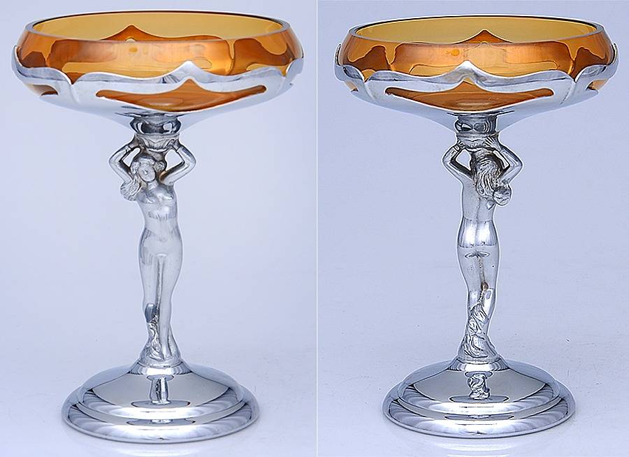 Farber Crystal (Chrome) 7" Nude Stem Open Compote by Farber Brothers-1