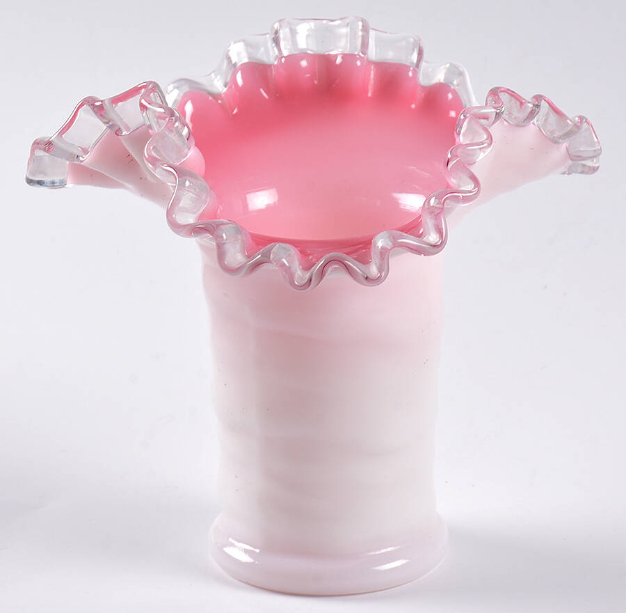 Peach Crest 5" Crimped Triangular Vase by Fenton-1