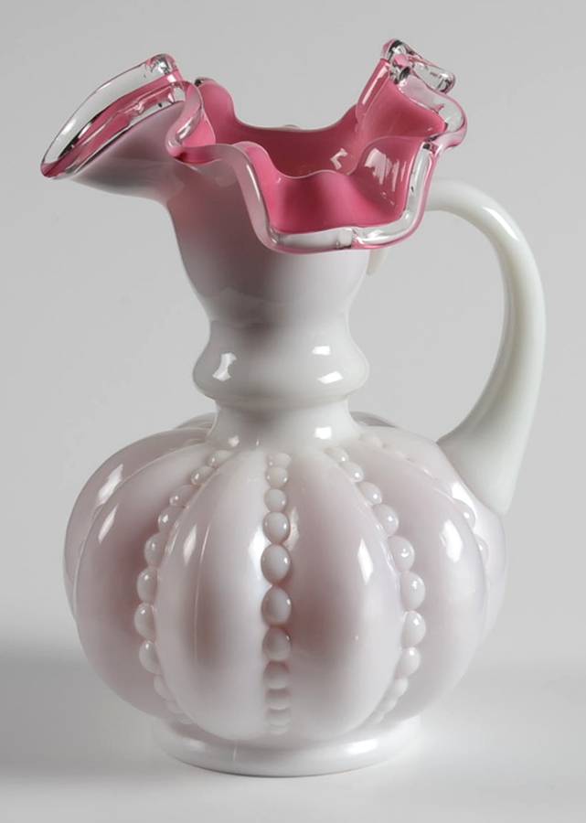 Peach Crest 6" Handled Beaded Jug by Fenton-1