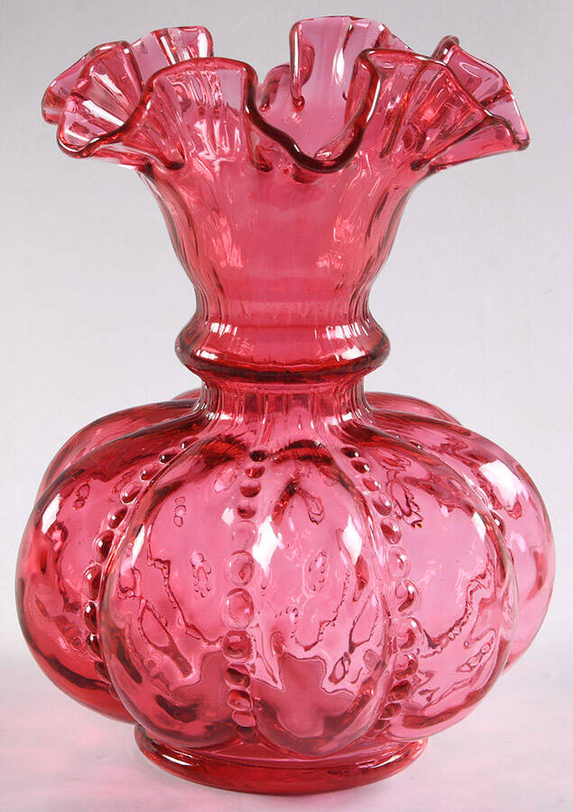Diamond Optic Ruby (Overlay) 8" Flower Vase by Fenton-1
