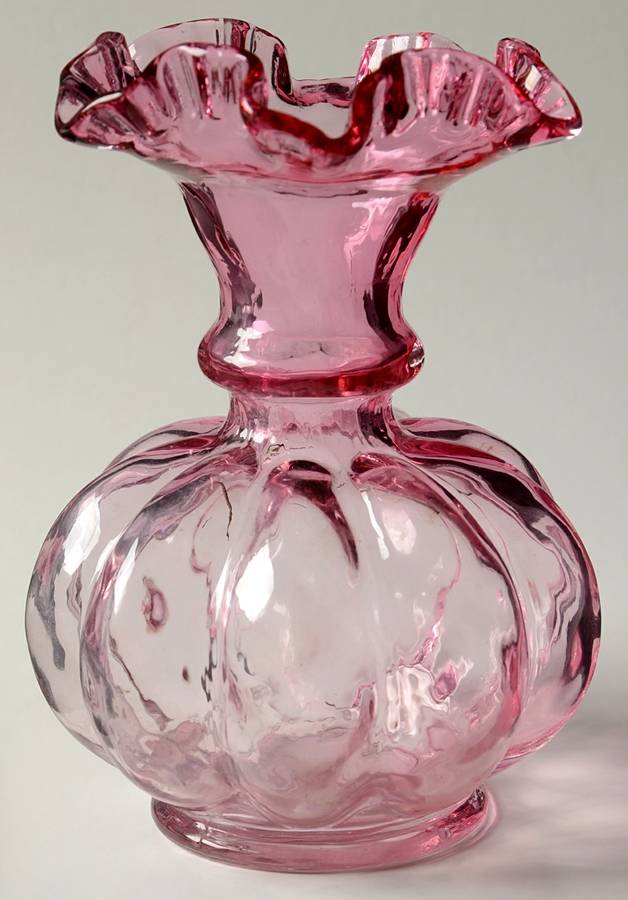 Diamond Optic Ruby (Overlay) 5" Flower Vase by Fenton-1