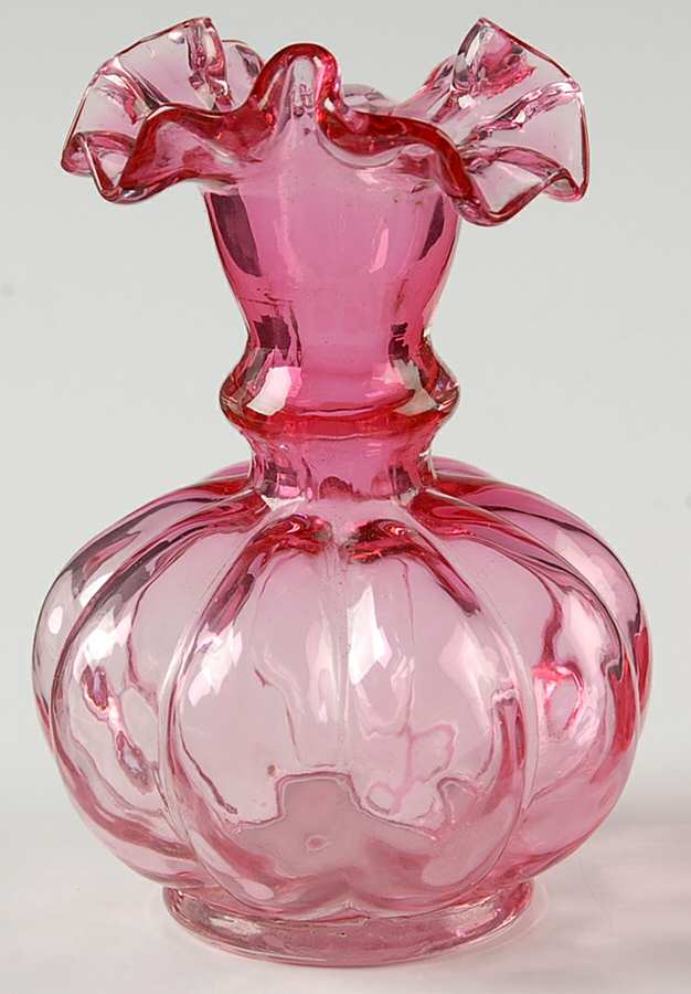 Diamond Optic Ruby (Overlay) 4" Flower Vase by Fenton-1