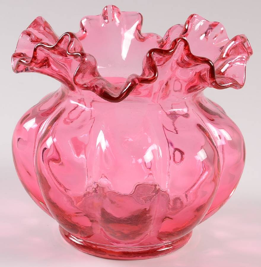 Diamond Optic Ruby (Overlay) 6" Flower Vase by Fenton-1
