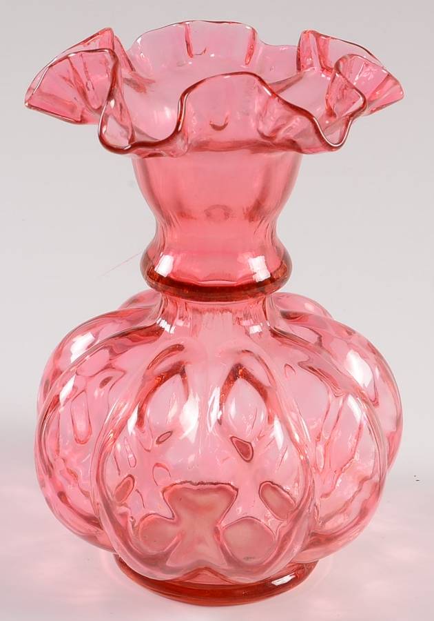 Diamond Optic Ruby (Overlay) 6" Flower Vase by Fenton-1