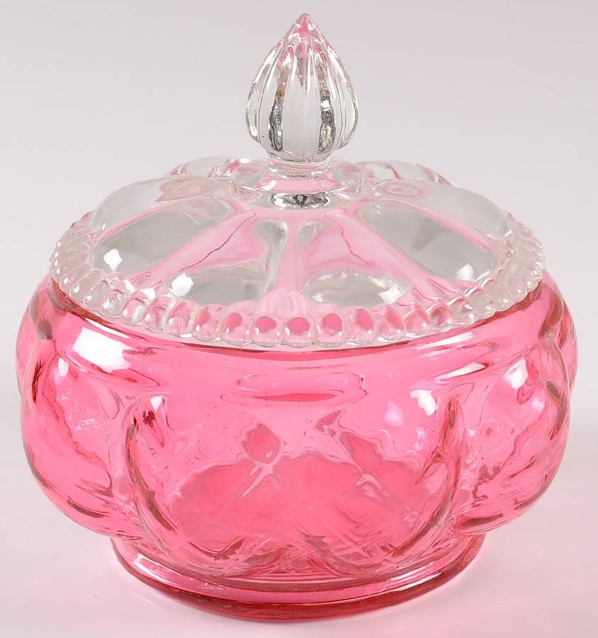 Diamond Optic Ruby (Overlay) Candy Dish & Lid by Fenton-1