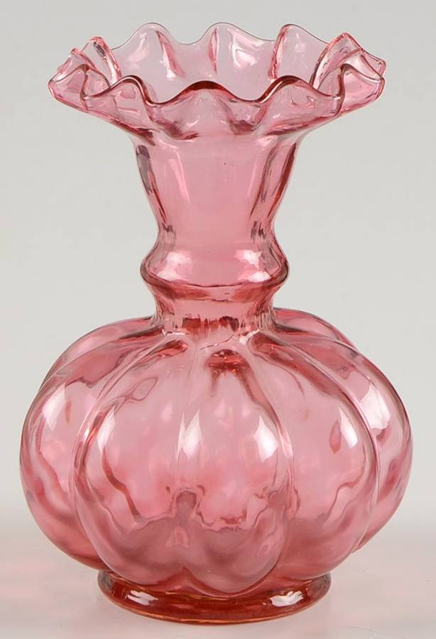 Diamond Optic Ruby (Overlay) 4" Flower Vase by Fenton-1