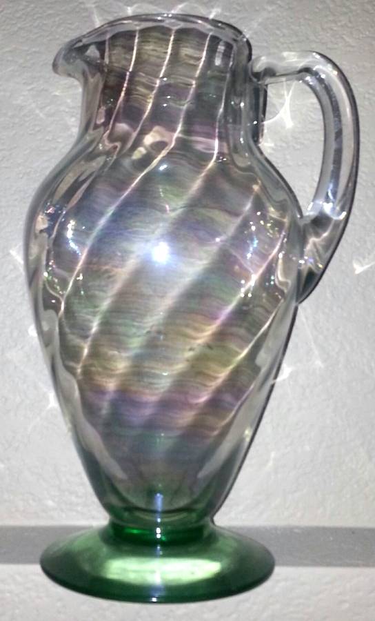 5082-5282 Green Clear Swirl Iridescent 68 Oz Pitcher by Fostoria-1