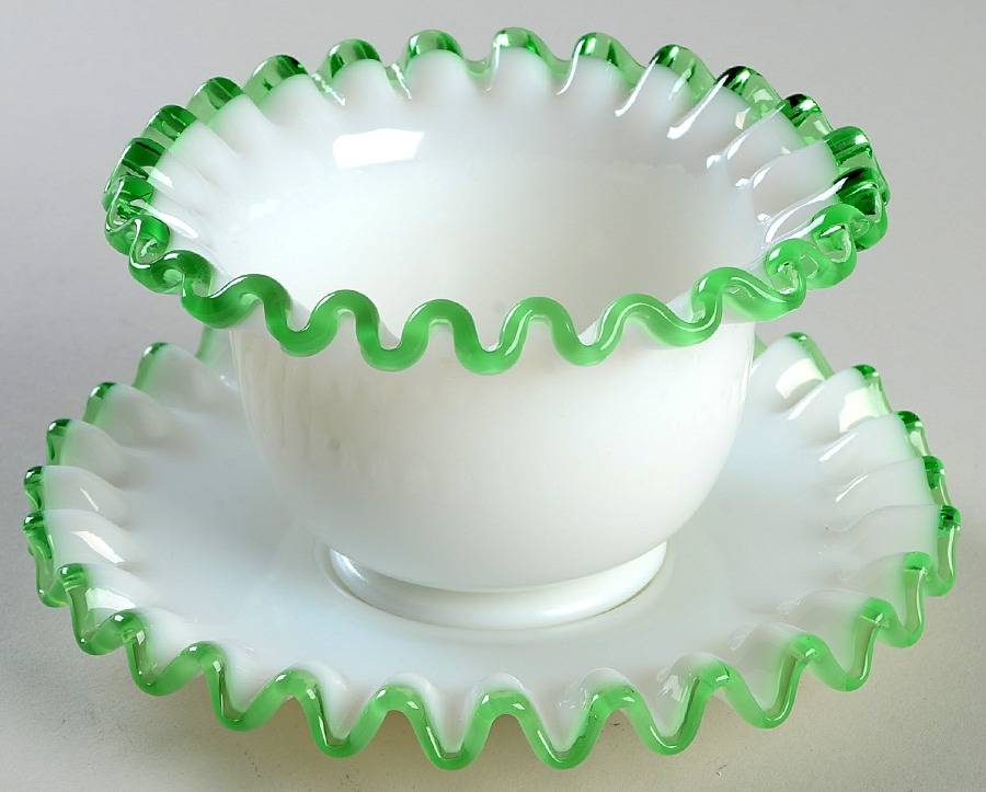 Emerald Crest Mayonnaise Bowl and Underplate by Fenton-1