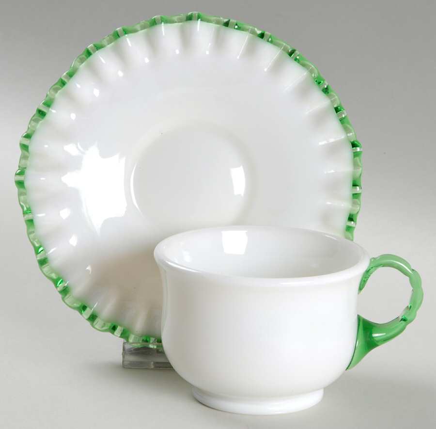 Emerald Crest Cup and Saucer Set by Fenton-1